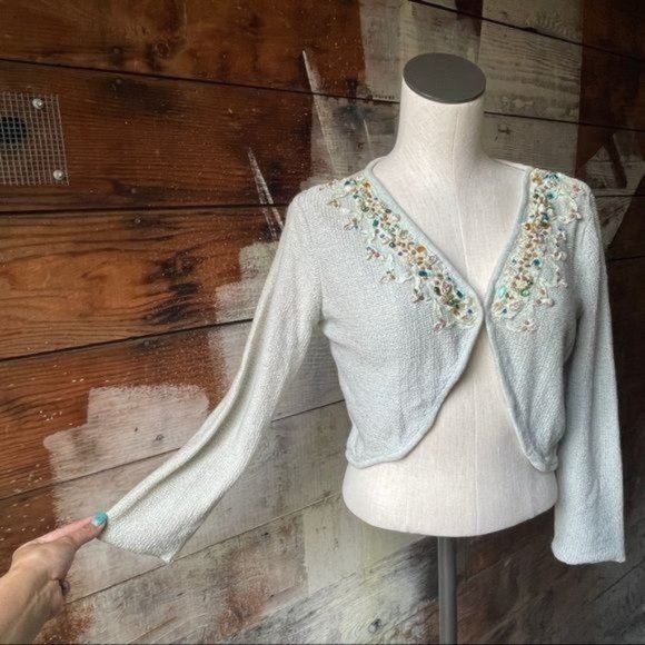 Free People Sea Shell Boho Beaded Knit Cardigan Medium - Picture 8 of 12